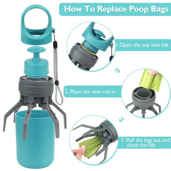 Portable Dog Poop Scooper with Built-in Bag Dispenser – Easy Clean Eight-Claw Waste Picker for Pets