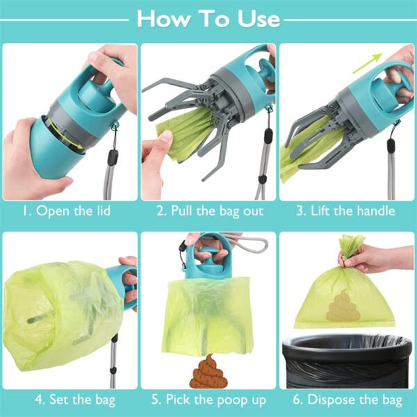 Portable Dog Poop Scooper with Built-in Bag Dispenser – Easy Clean Eight-Claw Waste Picker for Pets